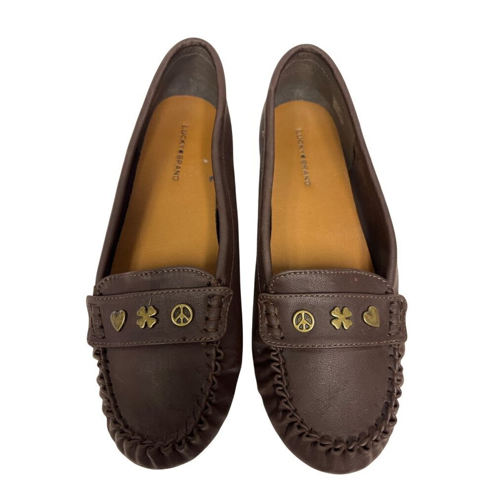 Lucky Brand Women's Shoes Moccasins LP-Astuddi Brown Heart Peace Clover Size 10